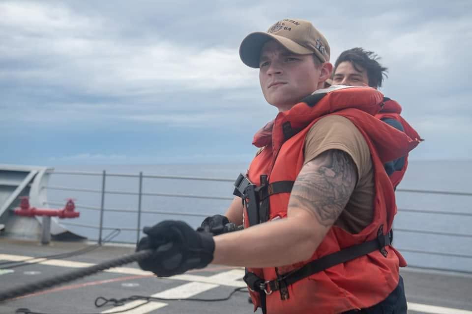 Dylan Little on deck during underway operations aboard USS Antietam
